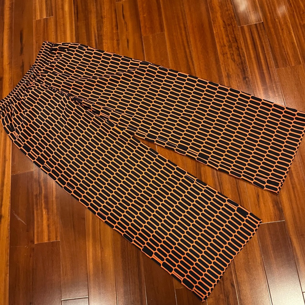 MICHAEL KORS Pants Wide Leg Black Orange Geometric Print Lightweight Pullon Sz 2